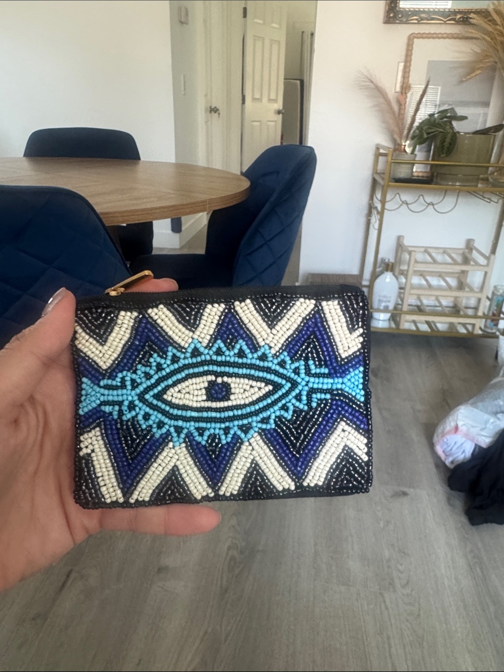 Beaded Eye Zip Pouch Wallet - Blue/Turquoise/Black